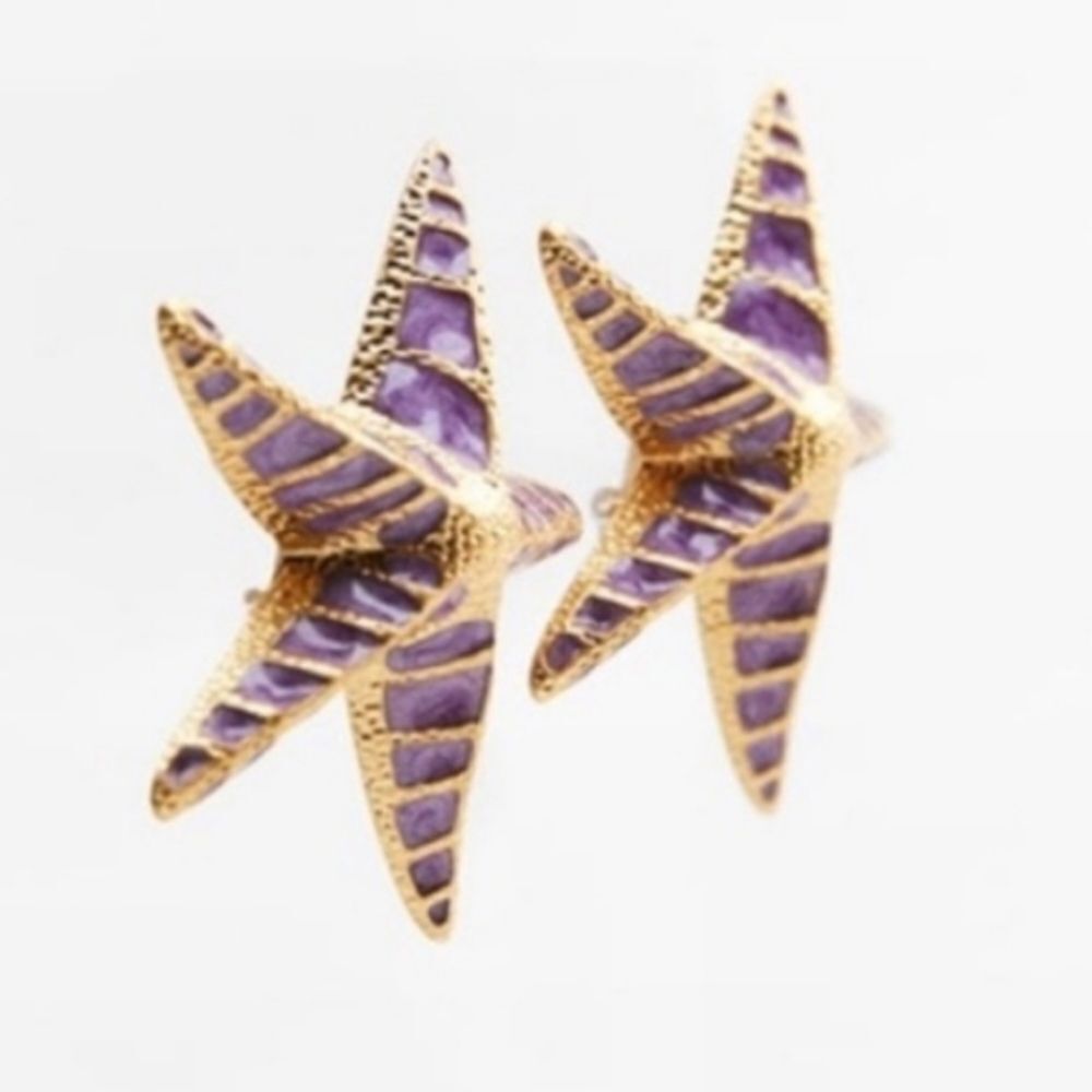 New ZARA Purple Starfish Statement Stud Earrings - Picture 4 of 12